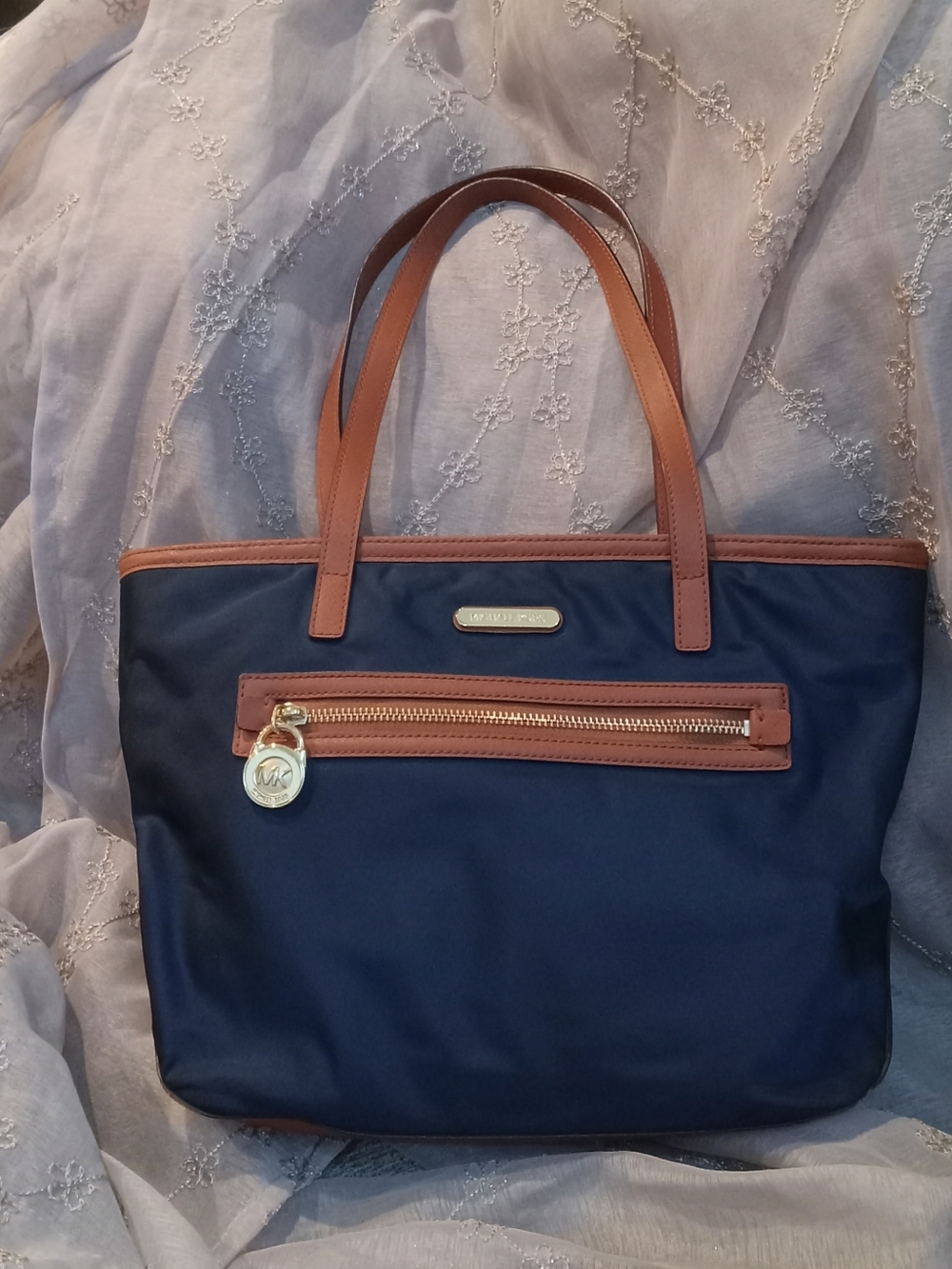 Michael Kors Navy and Brown Tote Bag